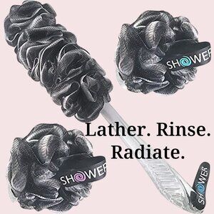 Shower Bouquet Unisex 3-Piece XL Bath Set - Long Handle Back Scrubber+2 Loofahs